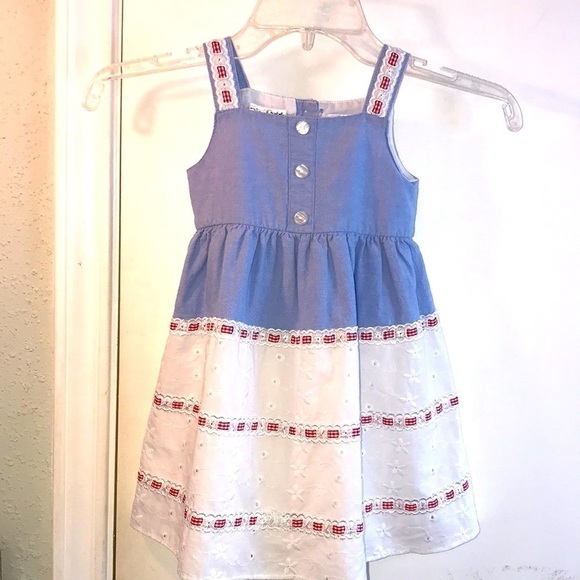 B.T. Kids Chambray Blue with White Eyelet Dress Size 24 Months - Picture 1 of 8